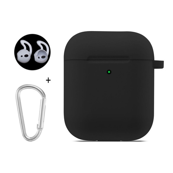 For AirPods 2nd Gen Case, Silicone Protective Cover, Snap Hook & Ear Clips, Black | iCoverLover Australia