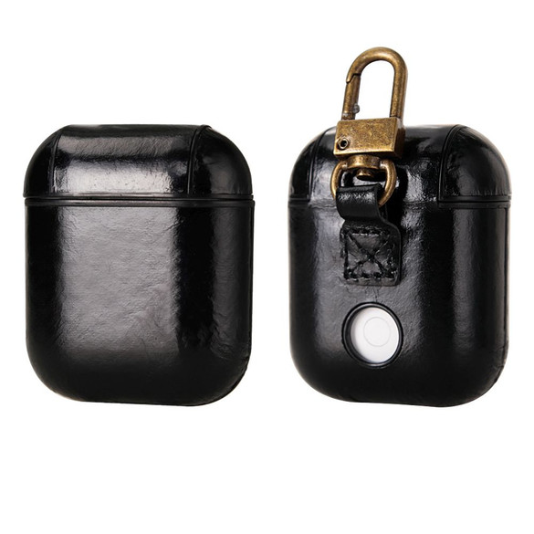 For AirPods 1st Gen Case, Genuine Leather Protective Cover, Black, Snap Hook | iCoverLover Australia