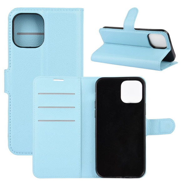 For iPhone 12 / 12 Pro Lychee Texture Folio Protective Case Wallet, Blue | iCoverLover Australia