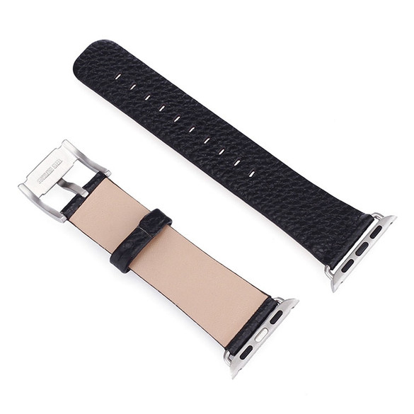 For Apple Watch Series 10, 46-mm Case, Cowhide Genuine Leather Strap, Black | iCoverLover.com.au