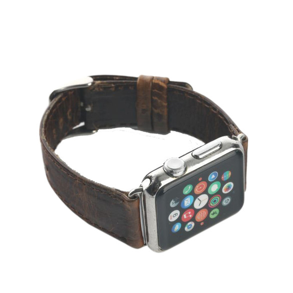 For Apple Watch Series 10, 42-mm Case, Genuine Leather Oil Wax Rounded Strap, Dark Brown | iCoverLover.com.au