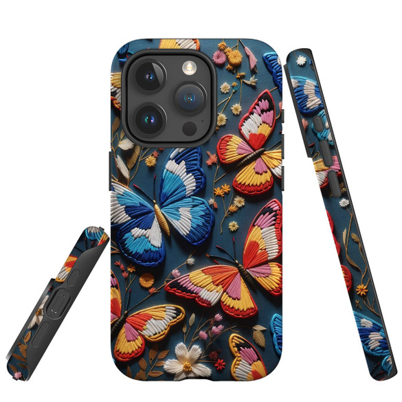 For iPhone 15 Pro Max Case Tough Protective Cover, Embroidered Butterflies | Protective Covers | iCoverLover Australia