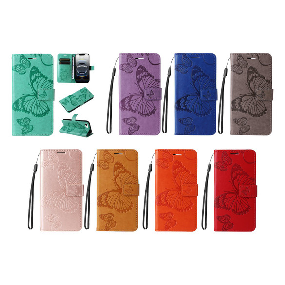 For iPhone 16e Folio PU Leather Case – Butterfly Embossed for Stylish Protection & Card Storage | iCoverLover.com.au