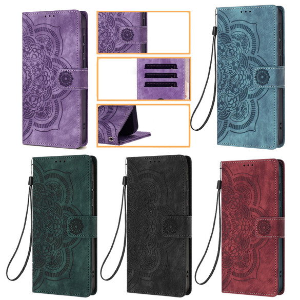 For Samsung Galaxy S25 Ultra PU Leather Case - Embossed Mandala, Card Holder & Stand | iCoverLover.com.au