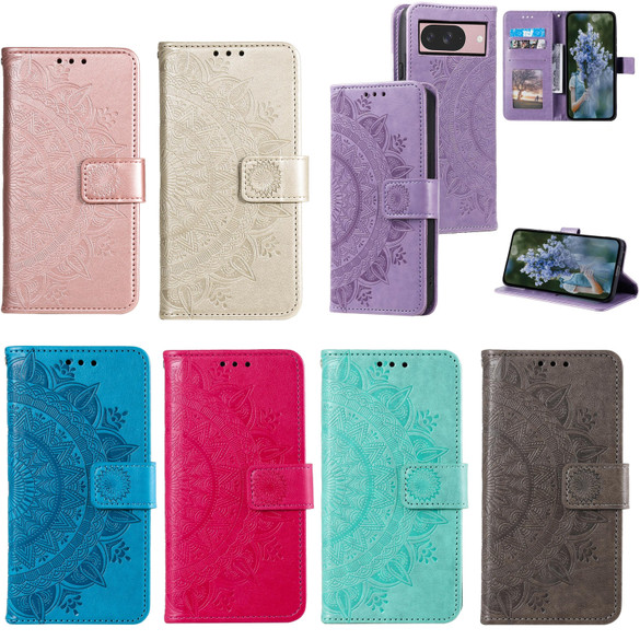 For Google Pixel 10 Artisan Wallet Case, Embossed Floral PU Leather with Secure Lanyard & Stand | iCoverLover.com.au