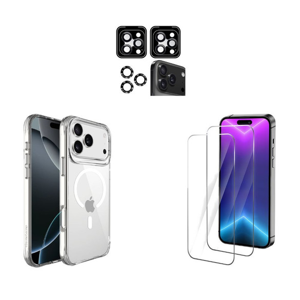 iPhone 17 Pro Max, 17 Pro, 17, 17 Air Case Compatible with Magsafe + 2X Screen + 2X Lens Protectors