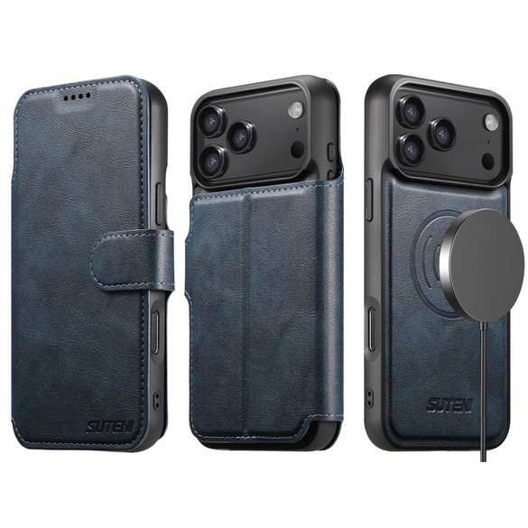 iPhone 17 Pro Max, 17 Pro, 17, Air Leather Flip Wallet Case with Stand - Compatible with MagSafe Blue