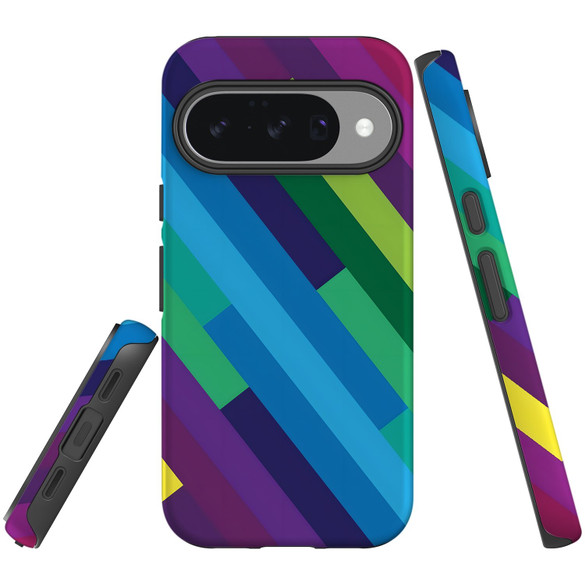 For Google Pixel 10 Case, Tough Protective Cover, Lined Rainbow | iCoverLover Australia