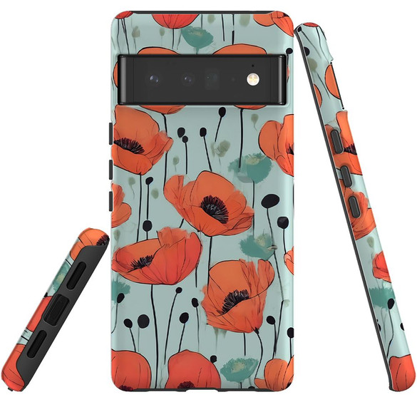 For Google Pixel 6 Pro Tough Protective Case, Poppy Field | iCoverLover Australia