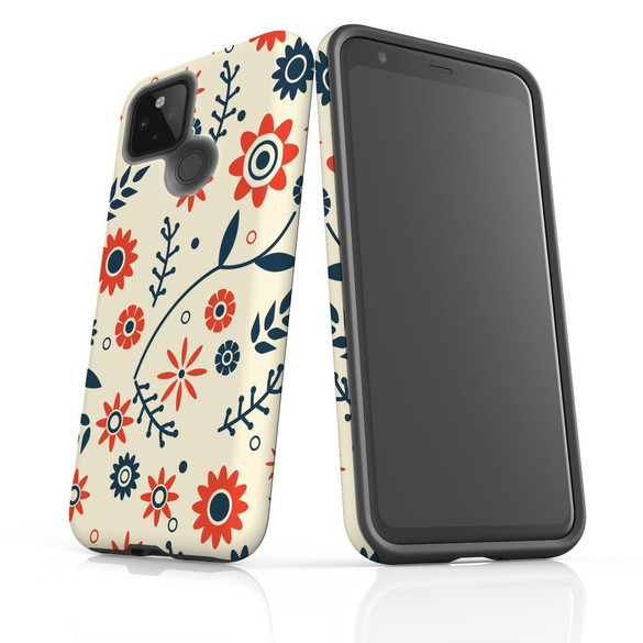 For Google Pixel 5 Case Armour Protective Cover Flowers Orange Blue | iCoverLover Australia