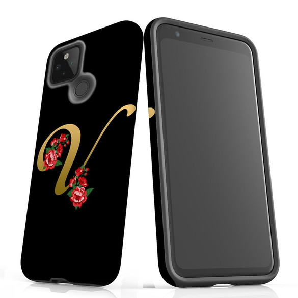 For Google Pixel 5 Case, Tough Protective Back Cover, Embellished Letter V | iCoverLover Australia