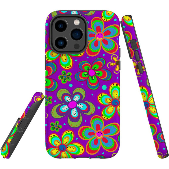 For iPhone 14 Pro Max Case Tough Protective Cover, Purple Floral Design | iCoverLover Australia