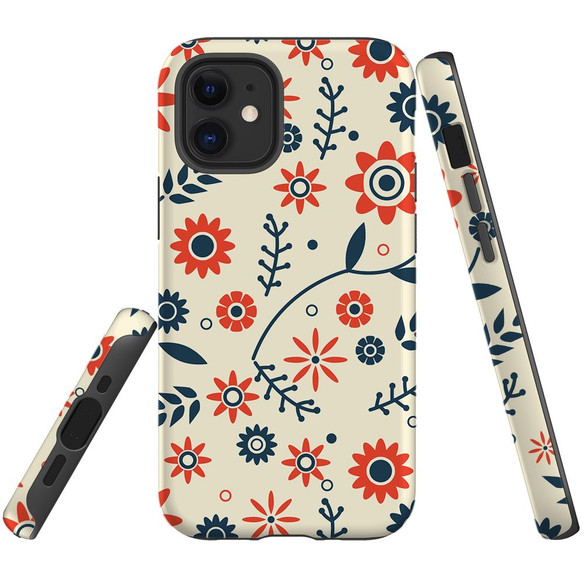 For iPhone 12 mini Case, Protective Back Cover, Flowers Pattern orange blue | iCoverLover Australia