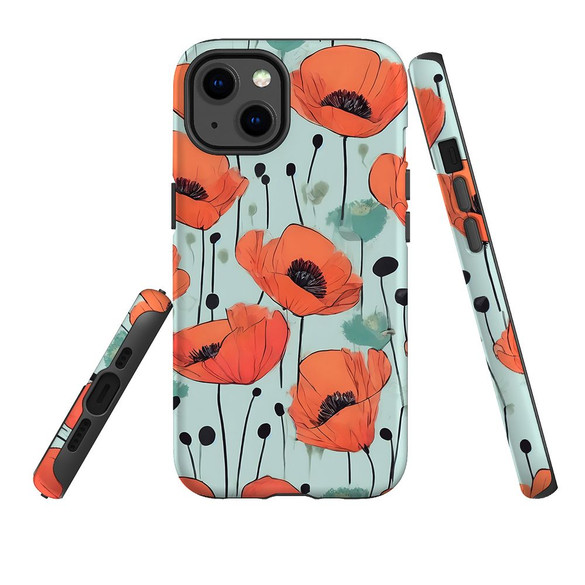 For iPhone 13 Tough Protective Case, Poppy Field | iCoverLover Australia