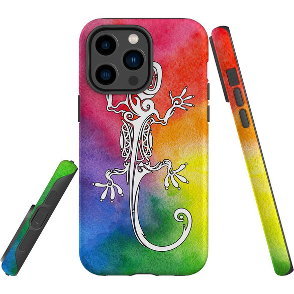 For iPhone 14 Pro Max Case Tough Protective Cover, Rainbow Lizard | iCoverLover Australia