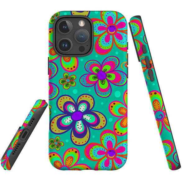 For iPhone 16 Pro Max Case, Protective MagSafe Compatible Cover, Retro Floral Design | iCoverLover Australia
