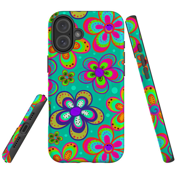For iPhone 16 Case, Protective MagSafe Compatible Cover, Retro Floral Design | iCoverLover Australia