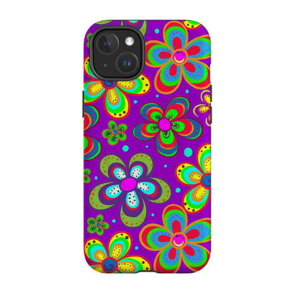 For iPhone 15 Plus Tough Case Compatible with MagSafe, Purple Floral Design | iCoverLover Australia