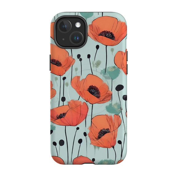 For iPhone 15 Plus Tough Case Compatible with MagSafe, Poppy Field | iCoverLover Australia