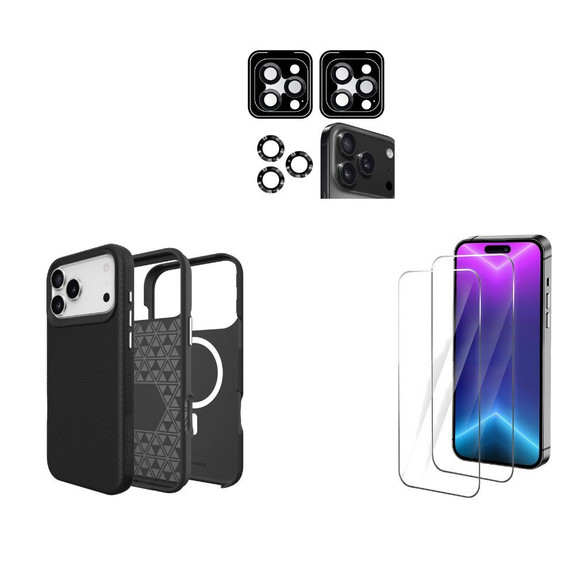 iPhone 17 Pro Max Tough Black Case Compatible with Magsafe + 2X Screen + 2X Lens Protectors