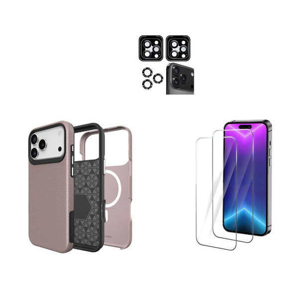 iCoverLover For iPhone 17 Pro Case Compatible with MagSafe Tough Rose Gold + 2X Screen + 2X Camera Lens Protectors | iCoverLover Australia