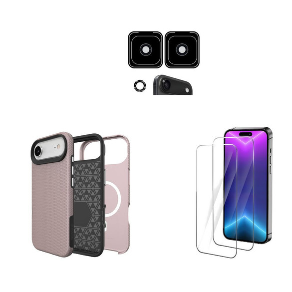 iPhone Air Tough Rose Gold Case Compatible with Magsafe + 2X Screen + 2X Lens Protectors