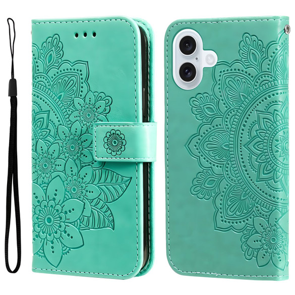 For iPhone 17 Wallet Case - Protective Embossed Floral PU Leather Cover, Green | iCoverLover Australia