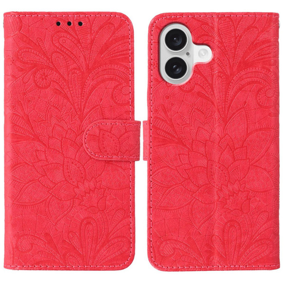 For iPhone 17 Wallet Case - Elegant Lace Flower PU Leather Folio Cover, Red | iCoverLover Australia