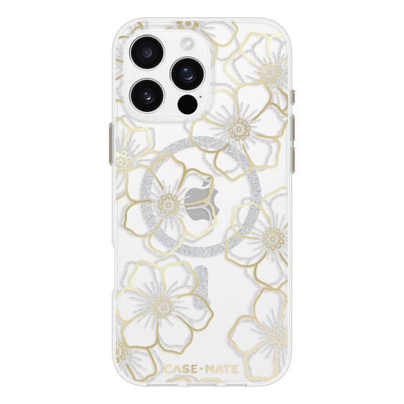 For iPhone 16 Pro Max Case-Mate Floral Gems Compatible with MagSafe Cover, Gold | iCoverLover Australia