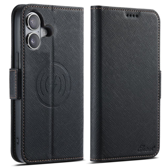 For iPhone 16 Case Leather Flip Wallet Cover Stand Compatible with MagSafe Black | iCoverLover Australia