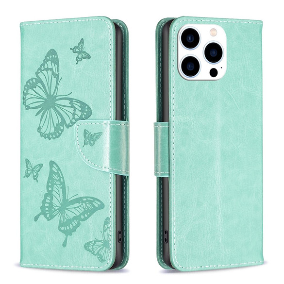 For iPhone 16 Pro Max Case, Butterfly Emboss Folio PU Leather Wallet Cover, Green | iCoverLover Australia