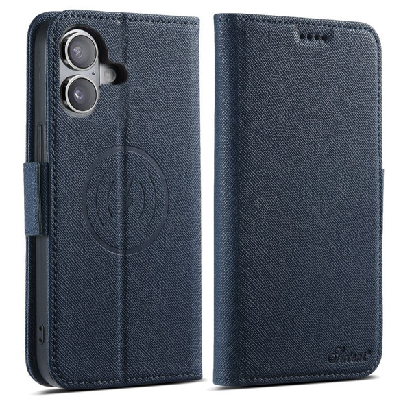 For iPhone 16 Plus Case Leather Flip Wallet Cover Stand Compatible with MagSafe Navy Blue | iCoverLover Australia