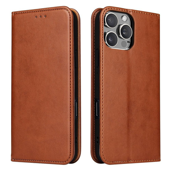For iPhone 16 Pro Max Case, Leather, Flip Wallet Folio Cover, Stand, Brown | iCoverLover Australia