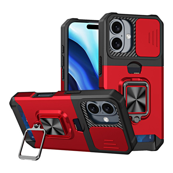 For iPhone 16 Case, Protective Camera Shield, Card Slot Armour Cover, Red | iCoverLover Australia