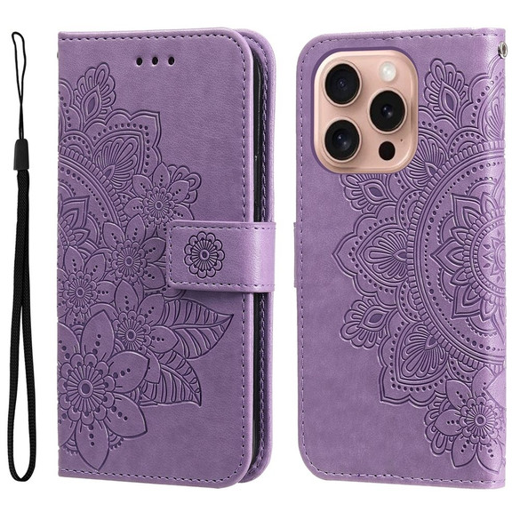 For iPhone 16 Pro Case, Flower Mandala PU Leather Folio Wallet Cover, Light Purple | iCoverLover Australia