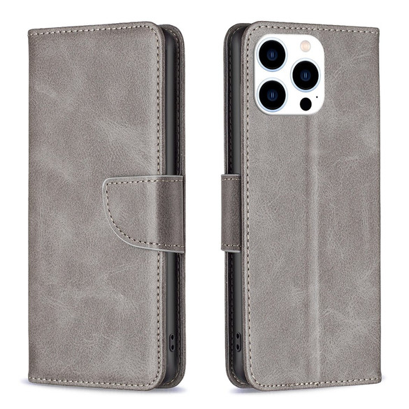 For iPhone 16 Pro Case, Lambskin Texture PU Leather Folio Wallet Cover, Grey | iCoverLover Australia