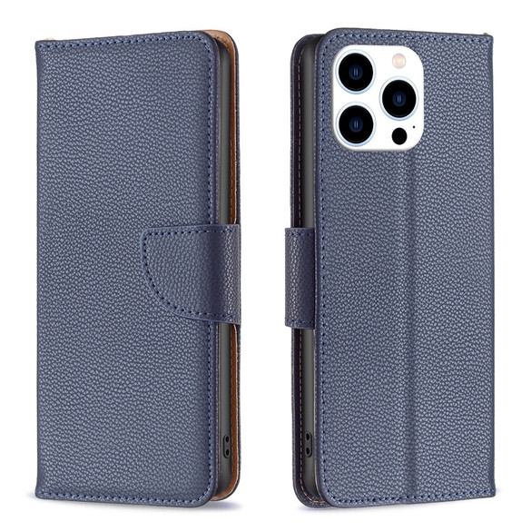 For iPhone 16 Pro Case, Lychee Texture Folio PU Leather Wallet Cover, Blue | iCoverLover Australia