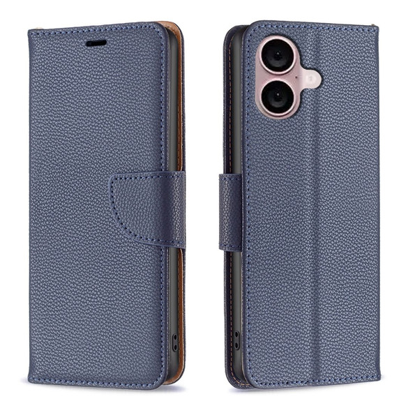 For iPhone 16 Plus Case, Lychee Texture Folio PU Leather Wallet Cover, Blue | iCoverLover Australia