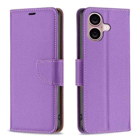 For iPhone 16 Plus Case, Lychee Texture Folio PU Leather Wallet Cover, Purple | iCoverLover Australia