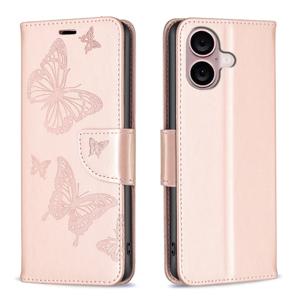 For iPhone 16 Plus Case, Butterfly Emboss Folio PU Leather Wallet Cover, Rose Gold | iCoverLover Australia