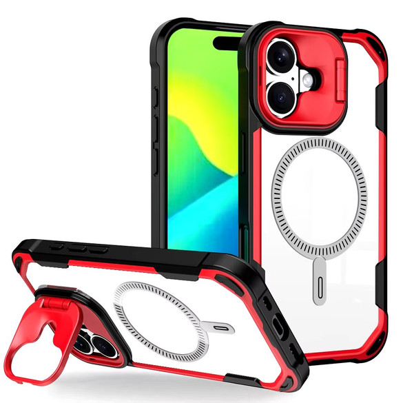 For iPhone 16 Case, Clear Acrylic with Lens Holder, Compatible with MagSafe Cover, Red | iCoverLover Australia