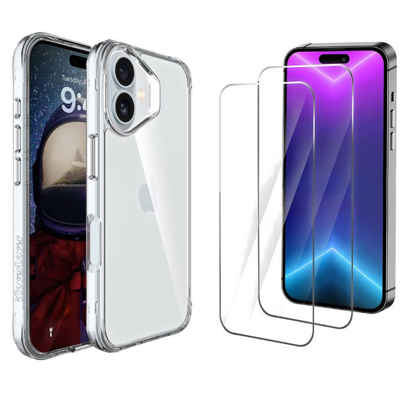 iCoverLover For iPhone 16 Case + [2-Pack] Tempered Glass Screen Protector, Clear | iCoverLover Australia