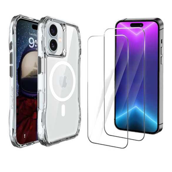 iCoverLover For iPhone 16 Plus Case Compatible with MagSafe + [2-Pack] Tempered Glass Screen Protectors, Clear | iCoverLover Australia