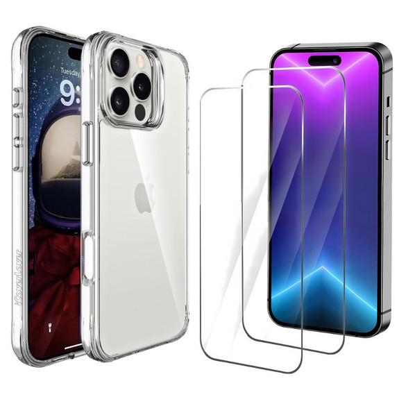 iCoverLover For iPhone 16 Pro Max Case + [2-Pack] Tempered Glass Screen Protector, Clear | iCoverLover Australia