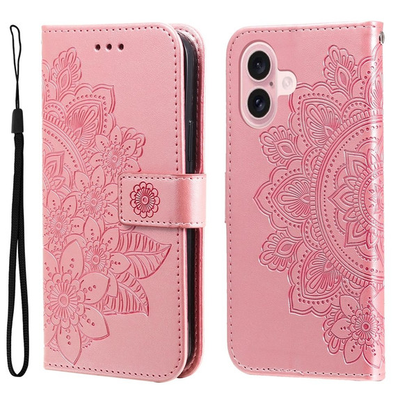 For iPhone 16 Case, Flower Mandala PU Leather Folio Wallet Cover, Rose Gold | iCoverLover Australia
