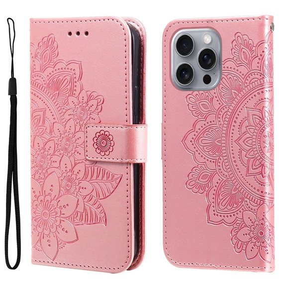 For iPhone 16 Pro Max Case, Flower Mandala PU Leather Folio Wallet Cover, Rose Gold | iCoverLover Australia