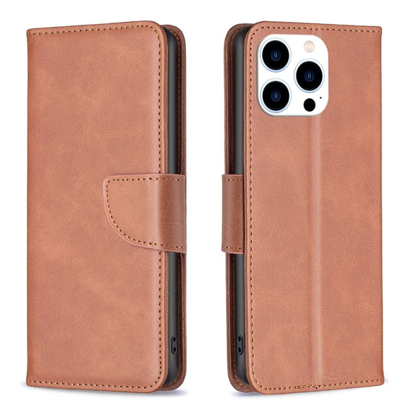For iPhone 16 Pro Case, Lambskin Texture PU Leather Folio Wallet Cover, Brown | iCoverLover Australia