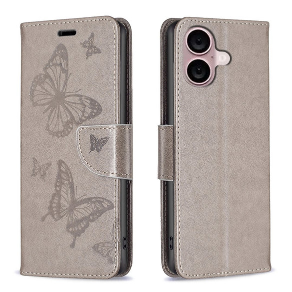 For iPhone 16 Case, Butterfly Emboss Folio PU Leather Wallet Cover, Grey | iCoverLover Australia