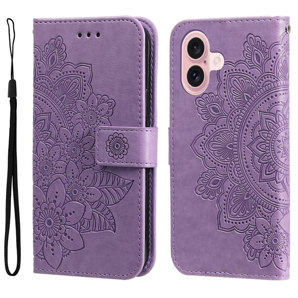 For iPhone 16 Case, Flower Mandala PU Leather Folio Wallet Cover, Light Purple | iCoverLover Australia