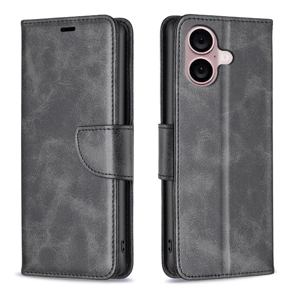 For iPhone 16 Case, Lambskin Texture PU Leather Folio Wallet Cover, Black | iCoverLover Australia